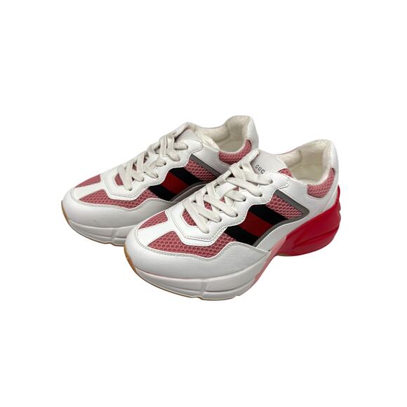 Gucci Leather Mesh Rhyton Trainer Sneakers White Pink Reflective Size 34.5 - Picture 1 of 6